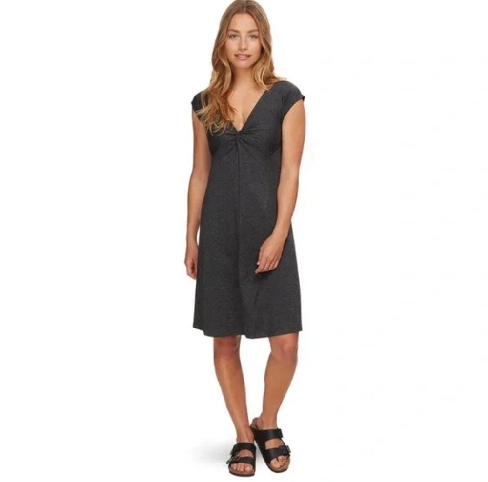 PATAGONIA | Seabrook Bandha Dress Size Medium Twist V-Neck Cap Sleeve Black